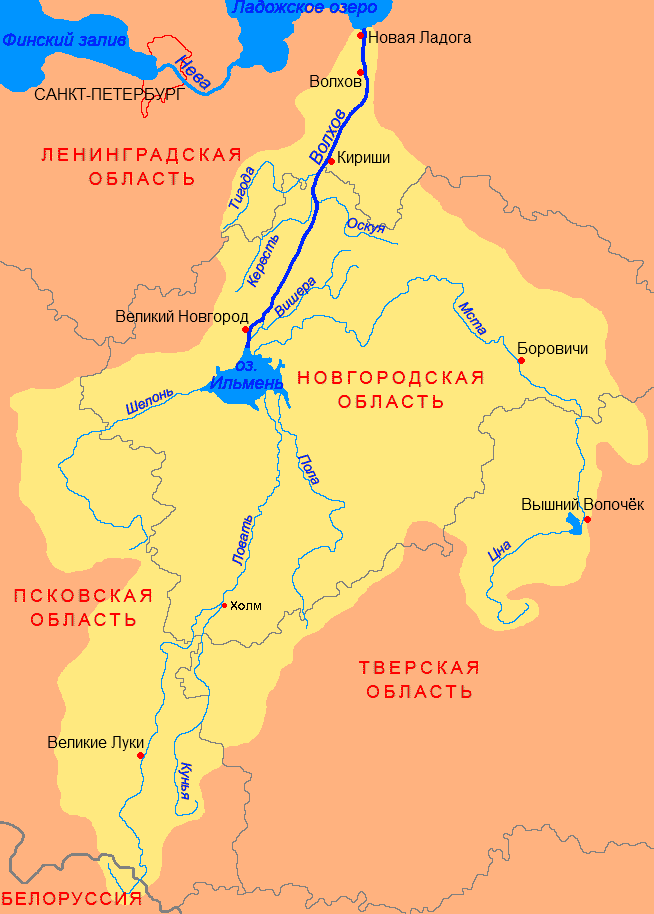 река Волхов на карте