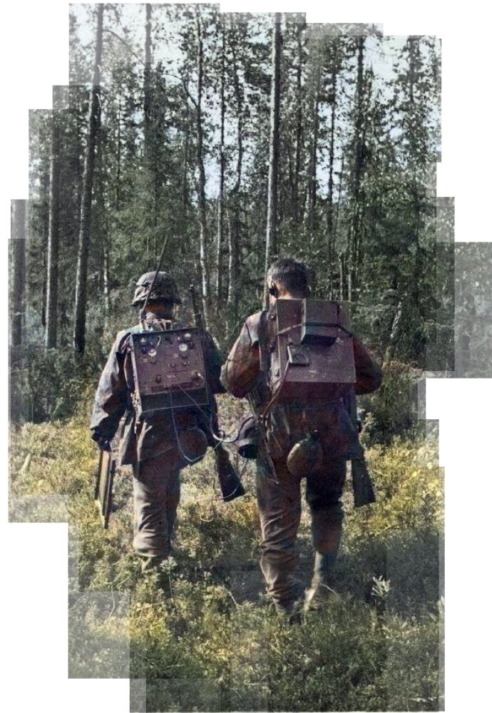 Радисты из горной дивизии СС «Норд» (впоследствии 6-я горная дивизия СС «Норд», 6. SS-Gebirgs-Division «Nord») с радиостанцией Torn. Fu. d2 в лесу. Автор: Слапак. Фотография использована в качестве иллюстрации.
