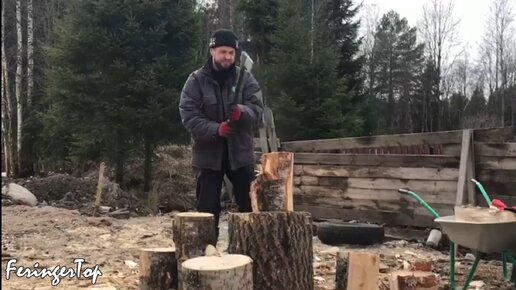 Колю берёзу с сучками новым современным колуном