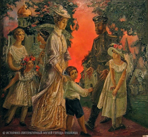 Картина. Орлова-Афиногенова Елена Львовна (1953). Закат. 1999 г.Оргалит, левкас, масло, смешанная техника. 120х130 см.ИЛМП КП-6055ЖСК-184