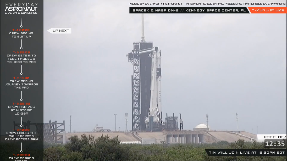 Кадр с трасляции отменённого запуска от 27 мая (перенесён на 30 мая)