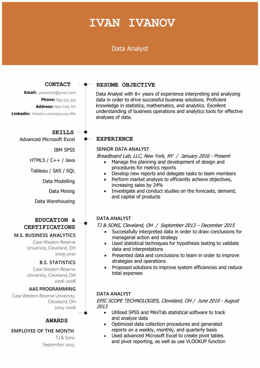 Пример резюме Data Analyst