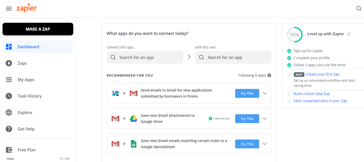 Интерфейс zapier.com
