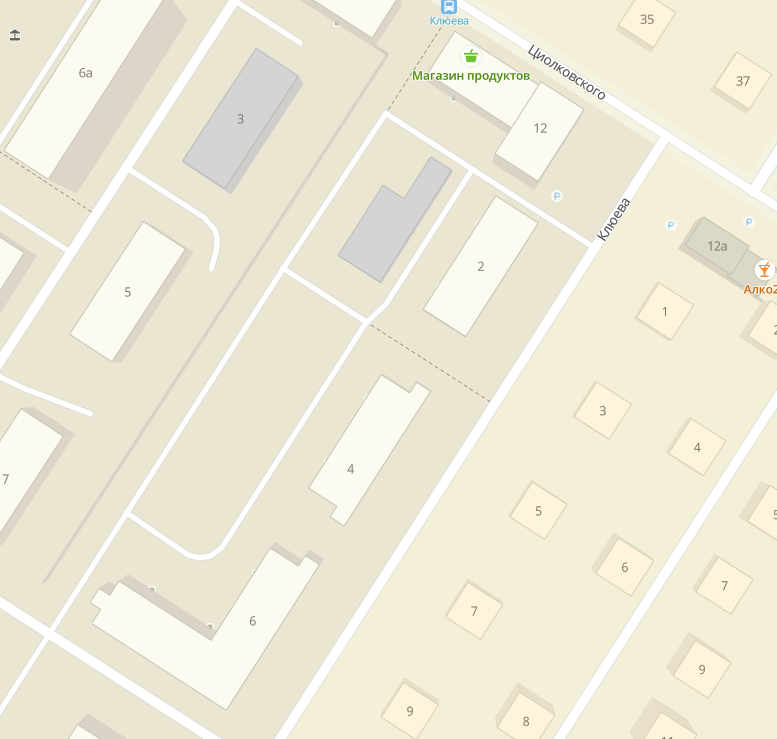 Схема домов 2,4,6 и дворовой территории, фрагмент с 2ГИС.Тула