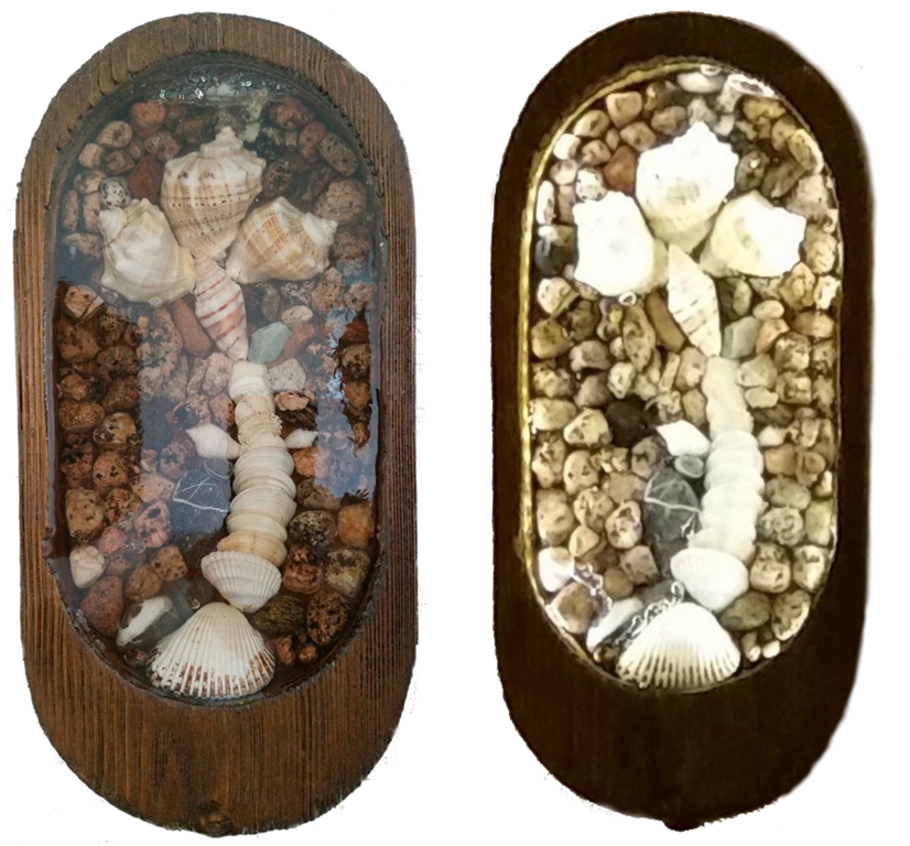 "Цветок из ракушек" в деревянной рамке, в смоле, с подсветкой