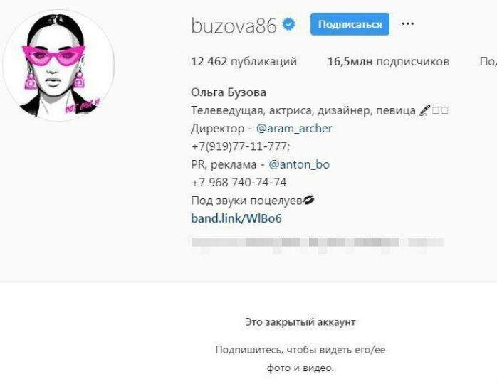 Страничка Ольги Бузовой в Instagram