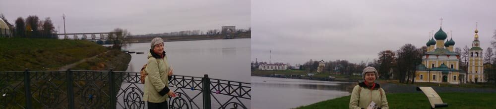 Панорамы Углича: слева Плотина и Шлюз; справа Кремль