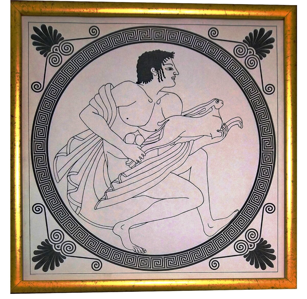 "Юноша с зайцем", автор: Михаил Сербаев, сайнс-графика, бумага, черная тушь, 30Х30 см, 2012 год, частная коллекция.