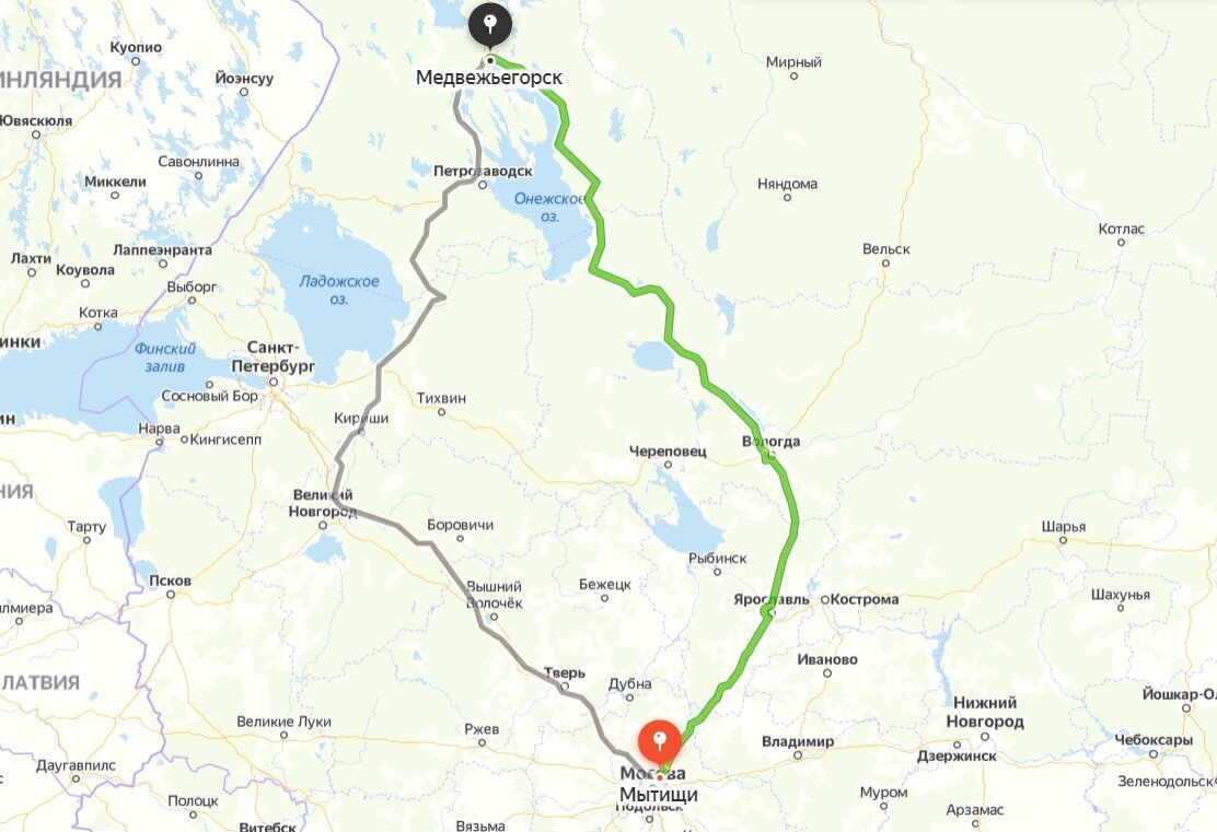 Первый этап пути Мытищи—Медвежьегорск.