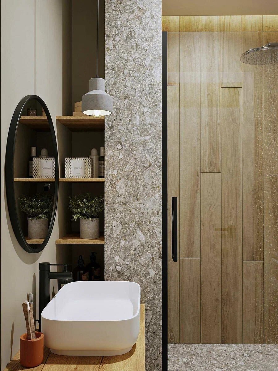 Зеленый, графитовый и светлое дерево. Элегантная однушка 48 кв.м., где уместилось всё необходимое