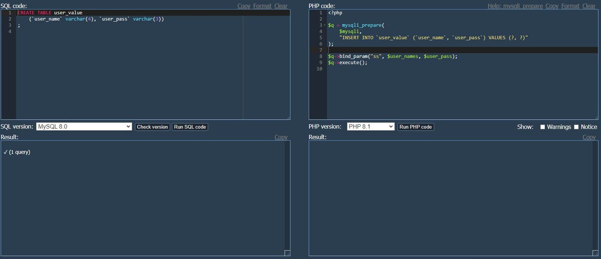 Сайт с примером кода SQL & PHP
