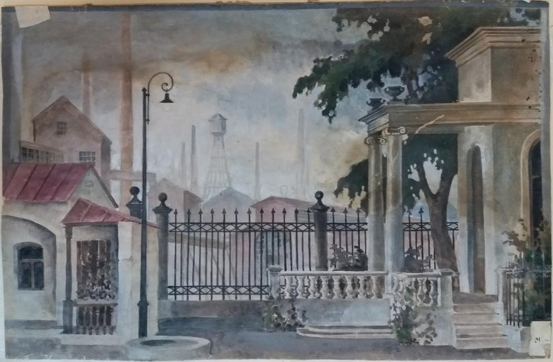 Эскиз декорации. «На берегу Невы». Куйбышев, Театр драмы имени М. Горького. 1937-38. Театральный музей им. А. Бахрушина.