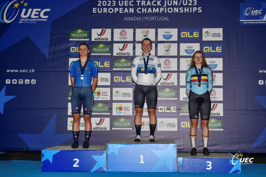 Виттория Грасси, Магдалена Фукс и Лерке Экспилс / 2023 UEC Juniores & U23 — Track European Championships — Anadia — 11/07/2023 — photo Tommaso Pelagalli / Sprint Cycling Agency © 2023  📷
