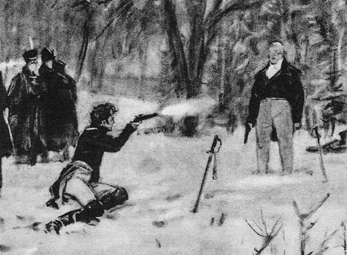 Дуэль Пьера с Долоховым. Фрагмент иллюстрации к роману «Война и мир». 1950—1991 гг. Художник: Шмаринов Дементий Алексеевич. Бумага, уголь tolstoy.ru