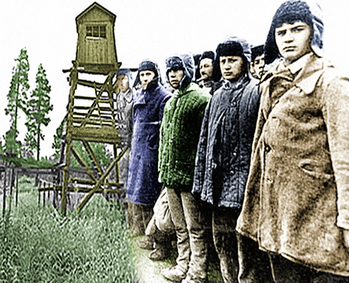 Архивное фото ГУЛАГа, раскрашенное цветом