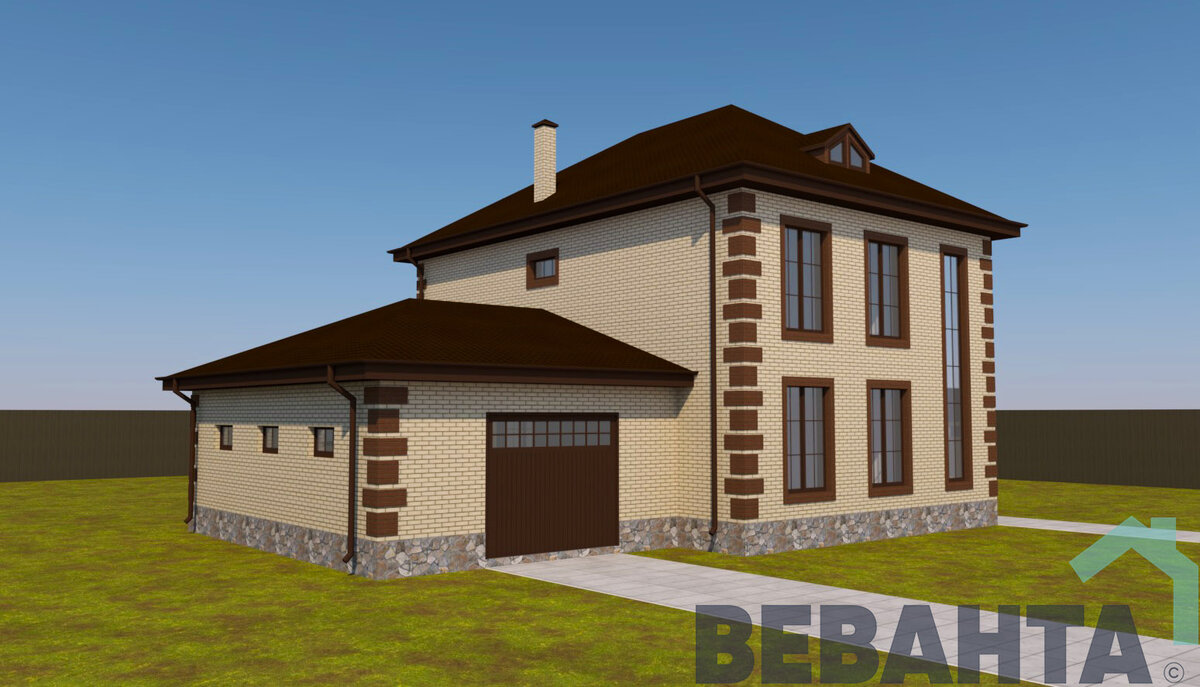 Проектом предусмотрен гараж на 2 машины