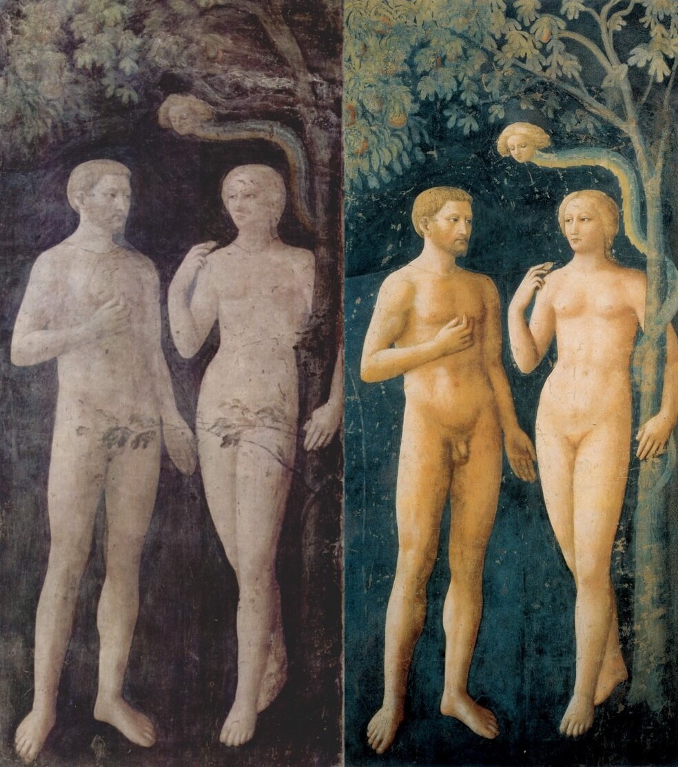 До и после реставрации. А почему у змея голова женская? Есть несколько версий. Мне нравится вариант в котором змея - это Лилит. Как нибудь потом расскажу.