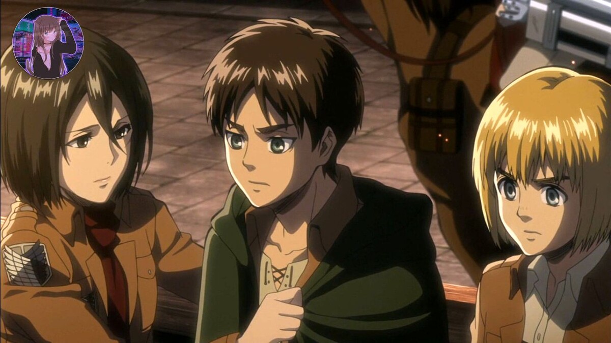 Слева - Сестра Эрена | По середине - Эрен | Справа - Его лучший друг