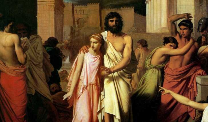 Картина Ш. Жалабера «Антигона выводит слепого Эдипа из Фив»
 