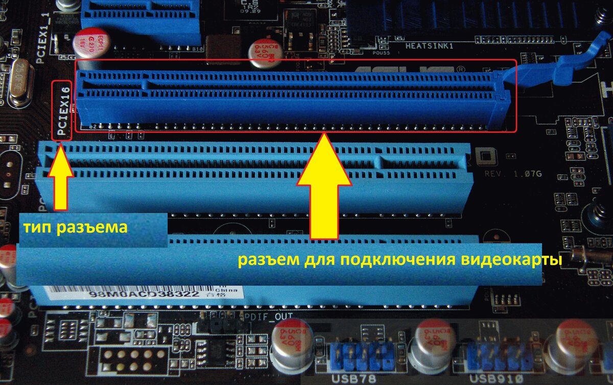 Разъем для подключения видеокарты и его маркировка