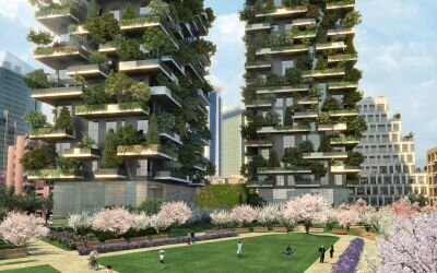 2. Bosco Verticale 
Bosco Verticale (Вертикальный лес) действительно напоминает лес, так как деревья растут на каждом этаже. Все растения орошаются современной системой полива, которая встроена в фасад здания. 
