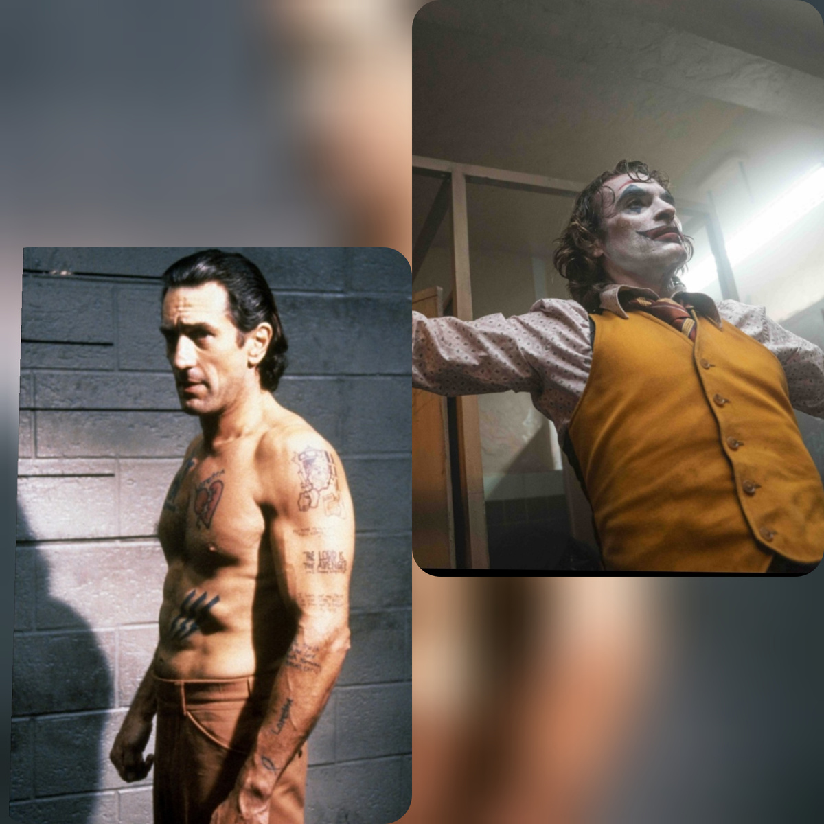 Артур Флек в исполнении Х.Феникса и Макс Кейди в исполнении Р. Де Ниро в образе зла, источник фото для коллажа  https://www.kinopoisk.ru