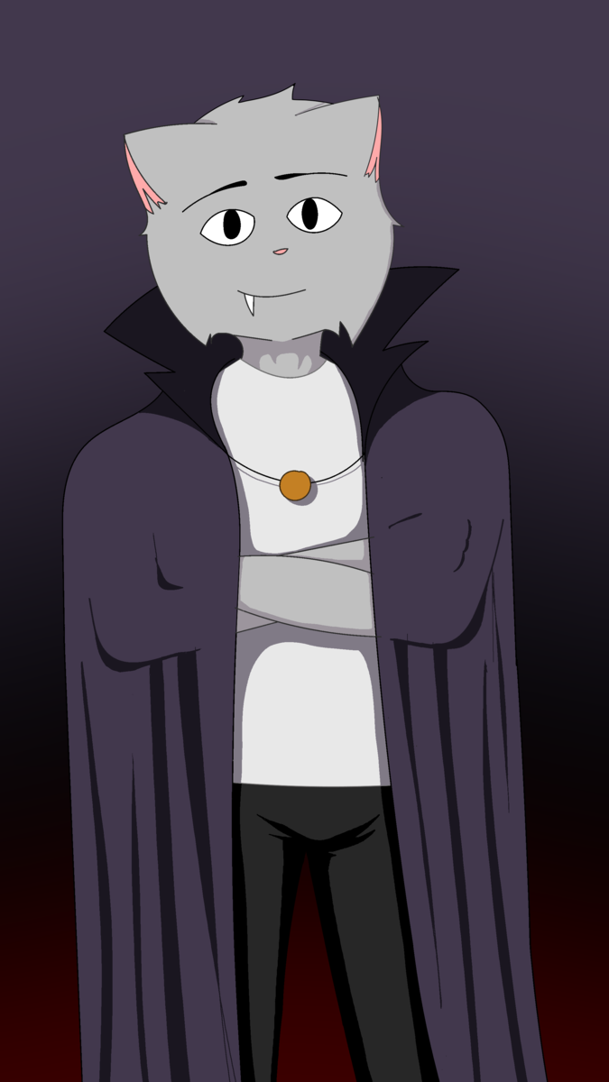 Денис в костюме Дракулы.