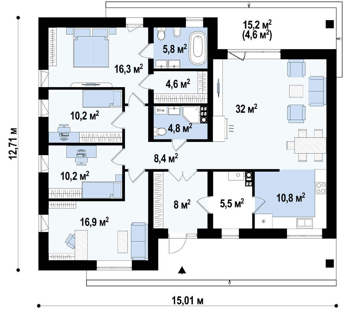Планировка дома 15 на 15 одноэтажный
