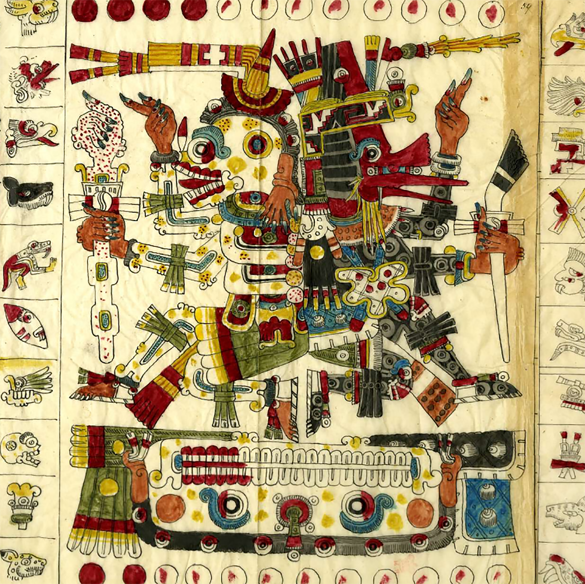 Фрагмент факсимильной копии Кодекса Борджии из коллекции The British Art Museum, London. Оригинал хранится Ватиканской апостольской библиотеке в Ватикане.