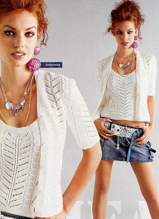 Топ и жакет связаны спицами из великолепной шелковистой хлопковой пряжи