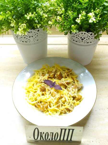 Спагетти в сливочном соусе с грибами