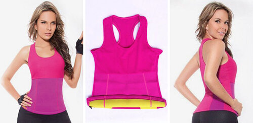 1. Майка для похудения.  Она способствует уменьшению жировых отложений в области живота, боков и  спины, усиливает эффект от тренировок, не сковывает движения, что  немаловажно для занятий в фитнес клубе.
