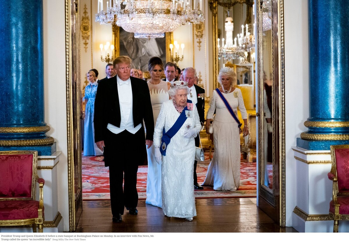 President Trump and Queen Elizabeth II before a state banquet at Buckingham Palace on Monday. In an interview with Fox News, Mr. Trump called the queen “an incredible lady.”CreditCreditDoug Mills/The New York Times