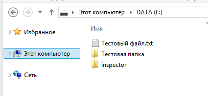 Компонент «Инспектор» на диске DATA (E:)