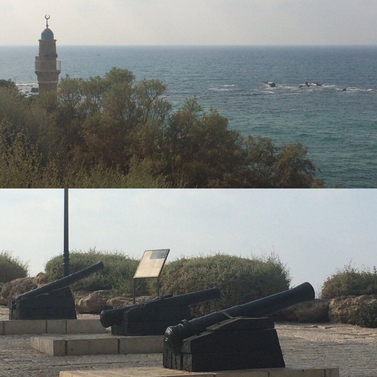 На смотровой площадке увидите: минарет мечети Махмуда и старые пушки береговой турецкой артиллерии, дула которых направлены в сторону моря. Это напоминание о том, как более двух столетий назад Наполеон штурмовал Яффо, в то время принадлежащий туркам