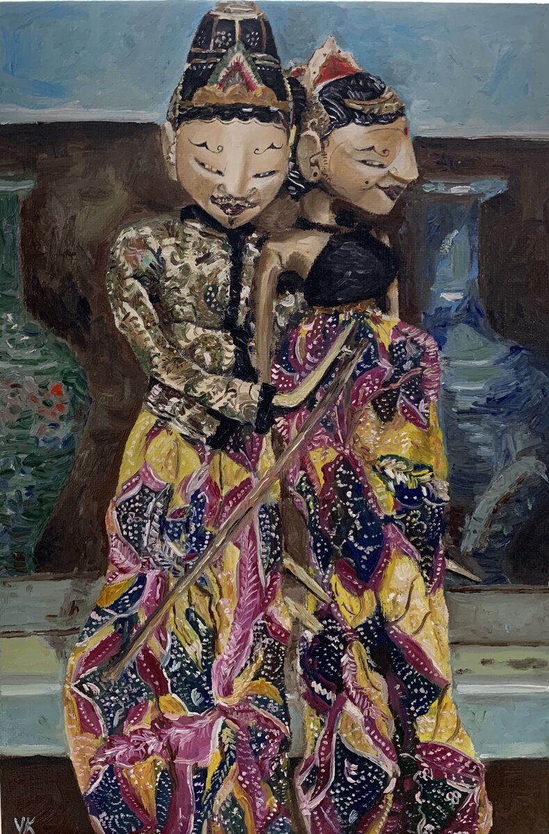 Картина "Ваянг: Он любит ее". Масло на холсте. Картина и фото автора.