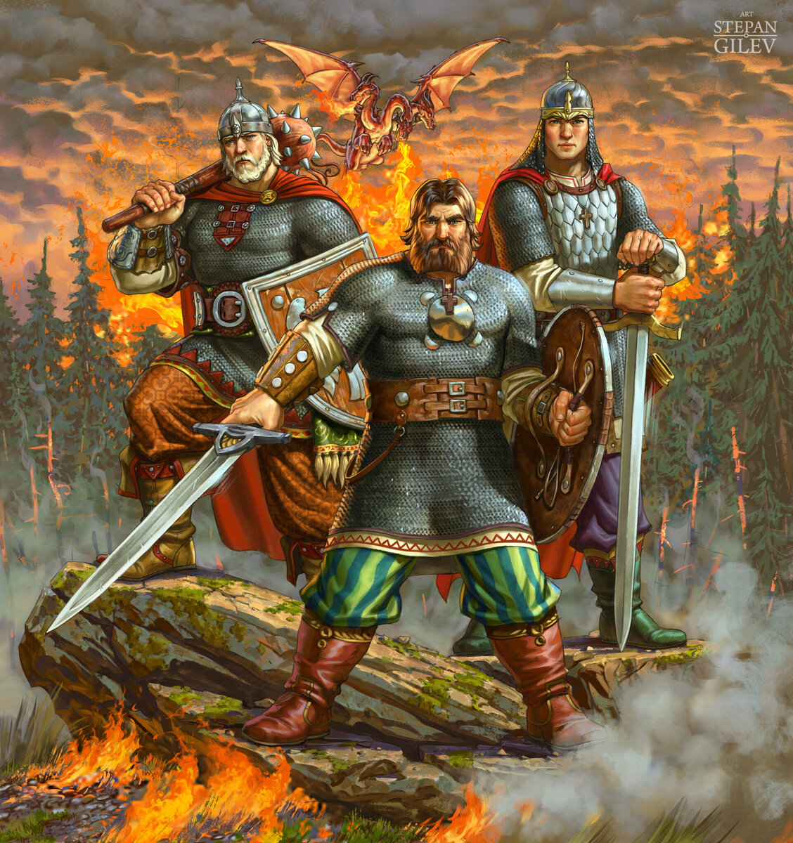 Три богатыря / © Stepan Gilev / stepangilev.artstation.com