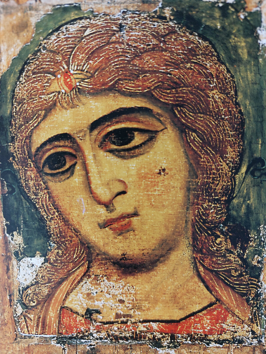Архангел Гавриил ("Ангел "Златые власы" из оглавного деисусного чина.XII век. Дерево, темпера.43x38,8 Государственный Русский Музей, фото мое