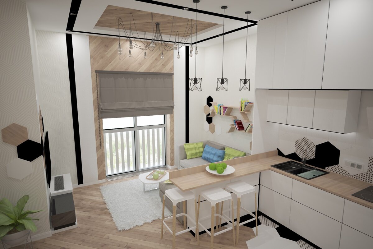 Дизайн проект с ламинатом на стене и потолке.