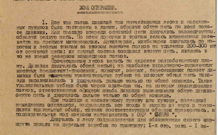 Фрагмент донесения 81 СК, описывающий тактику прочесывания.