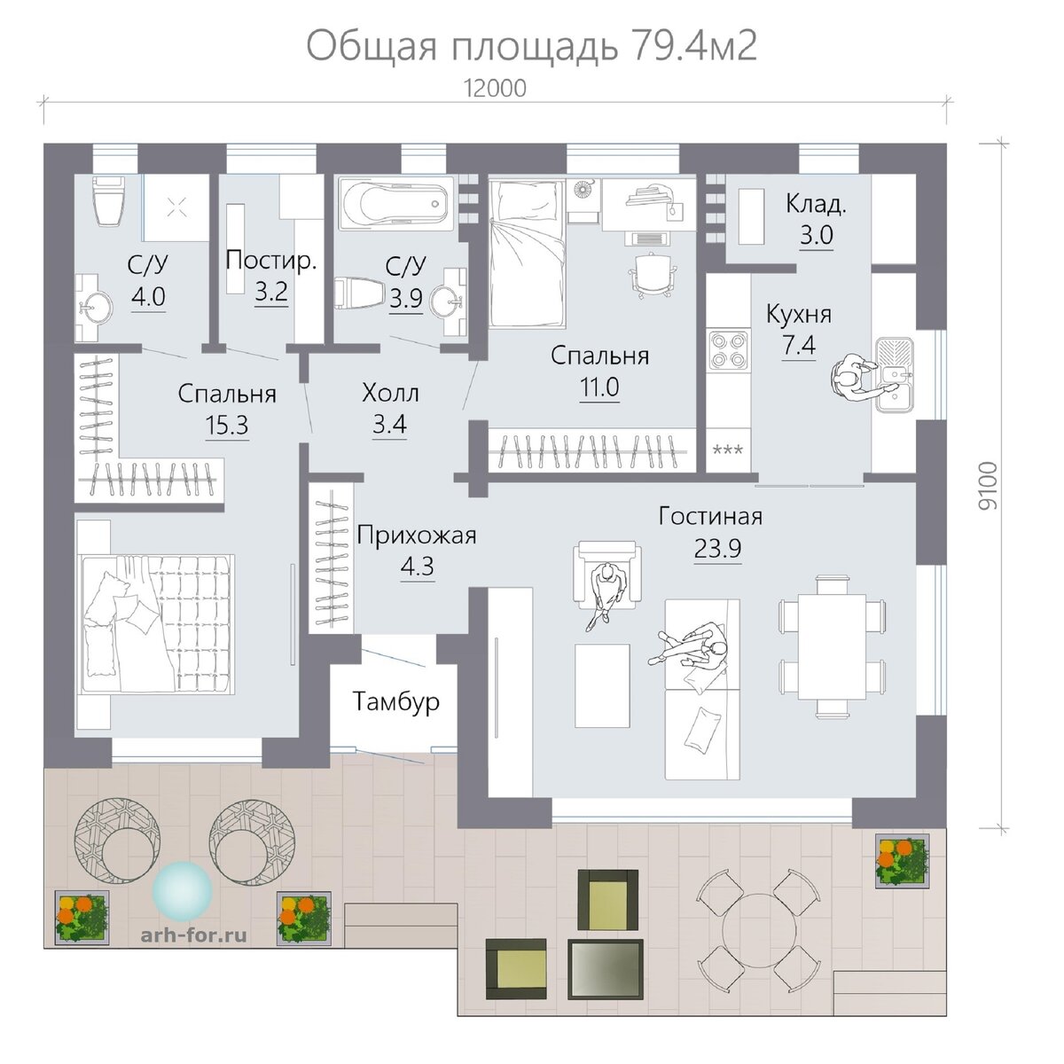 Проект дома 79,4м2 на 4,5 сотках | 