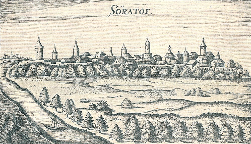 Левобережный Саратов. 1636 год. Рисунок Адама Олеария