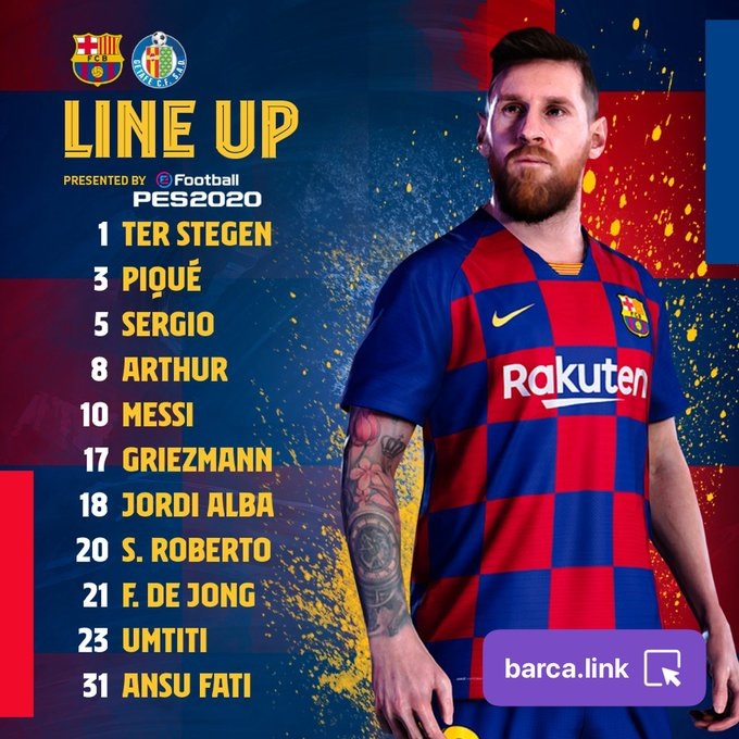 Стартовый состав Барсы из 1️⃣1️⃣ футболистов на матч #БарсаХетафе!