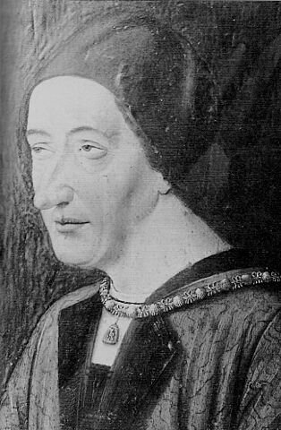 Предполагаемый портрет Луи XI, приписываемый Колину Амьенскому. Par Colin d'Amiens ? — Louis XI, homme d'État, homme privé, Emmanuel Bourassin, Tallandier, 1995, Domaine public, https://commons.wikimedia.org/w/index.php?curid=21417915