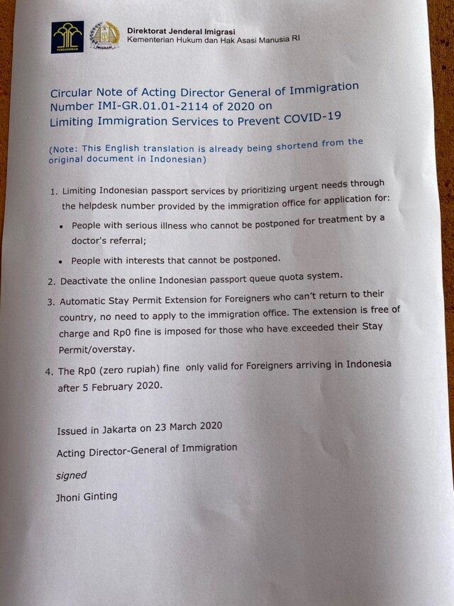 С 24 марта отменяются штрафы за оверстей для тех, кто въехал на острова Бали после 5 февраля!