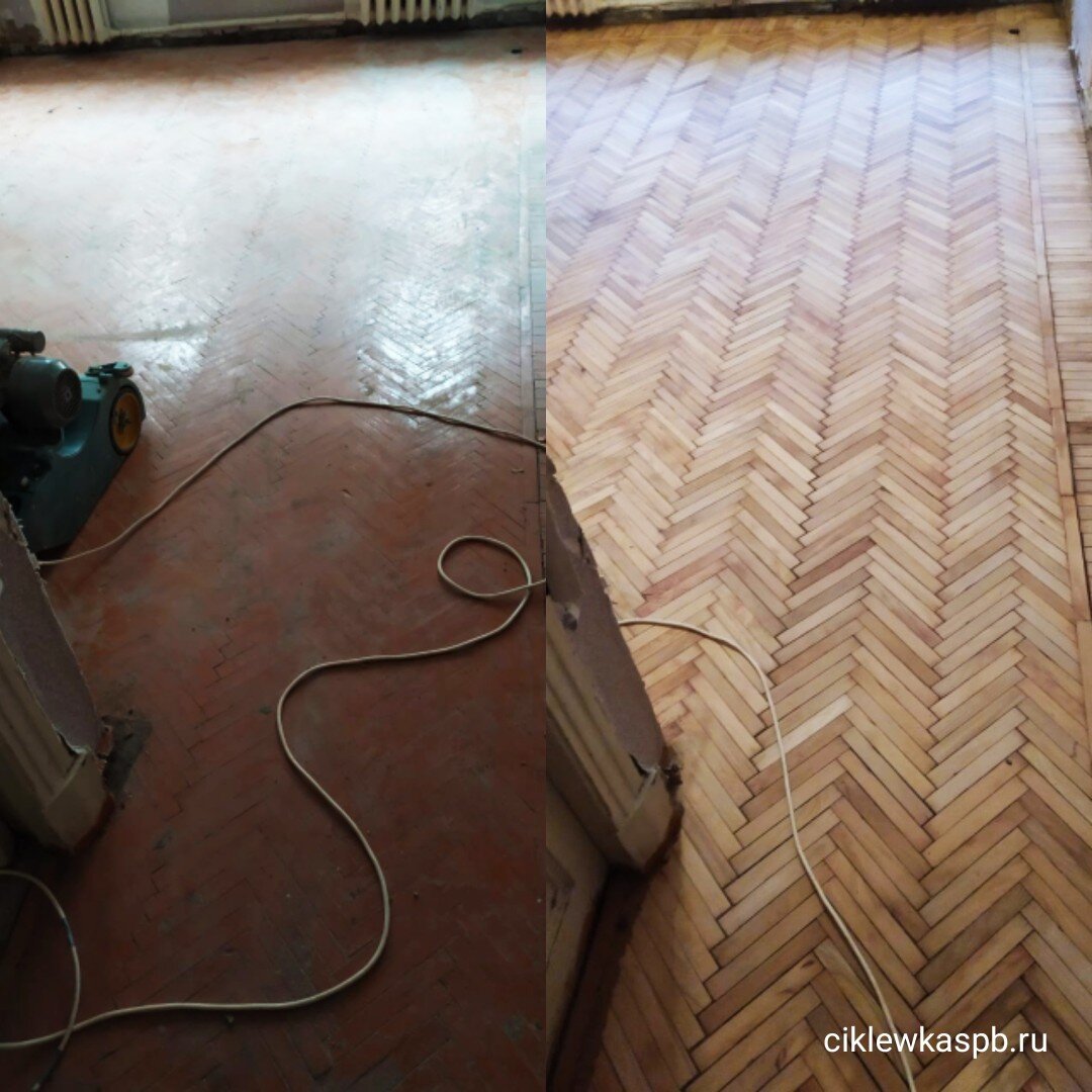 Пример реставрации паркета под краской