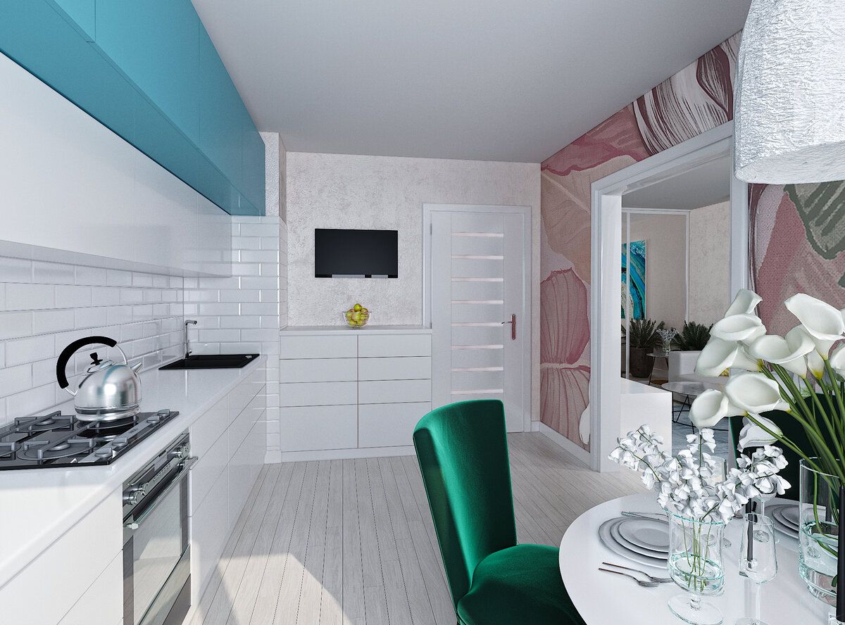Вариант дизайна кухни в двухкомнатной квартире ЖК "Ясная Поляна"