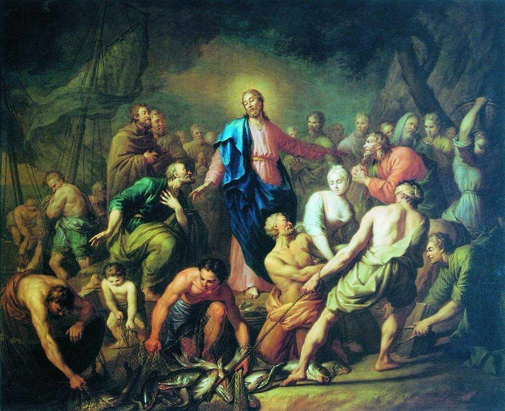 "Чудесный улов" - Антон Павлович Лосенко. Холст, масло 159.5 x 194 см 1762 год.