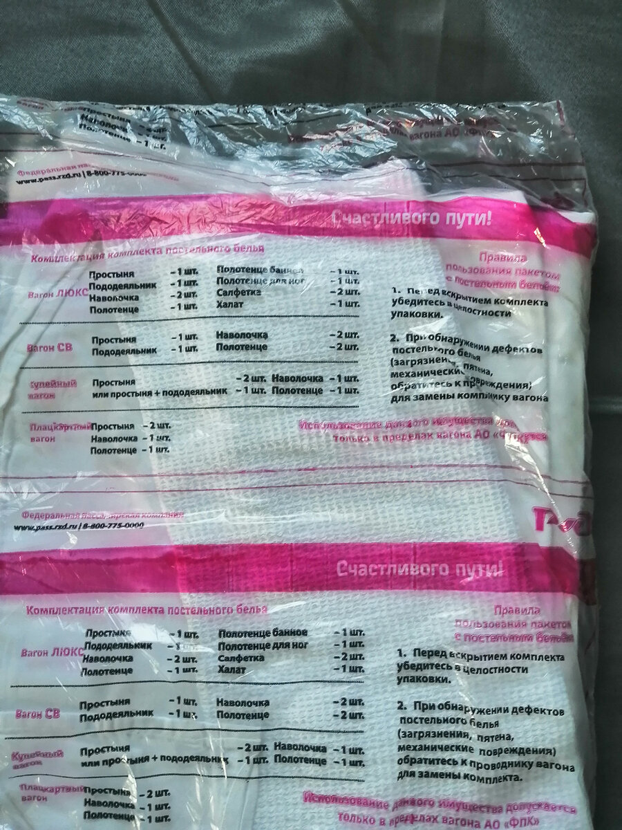 А вы когда-нибудь изучали, что должно входить в комплект постельного белья в вашем вагоне? Фото автора. 
