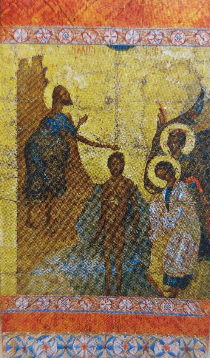 Богоявление. Икона. Новгород. Новгородский гос.объединенный музей-заповедник, Россия XVI век.  "Благодать сошла на Христа, с тем чтобы после Крещения Господня, начиная с апостолов, и все люди крестились". Свт. Серафим (Соболев) Фото мое.